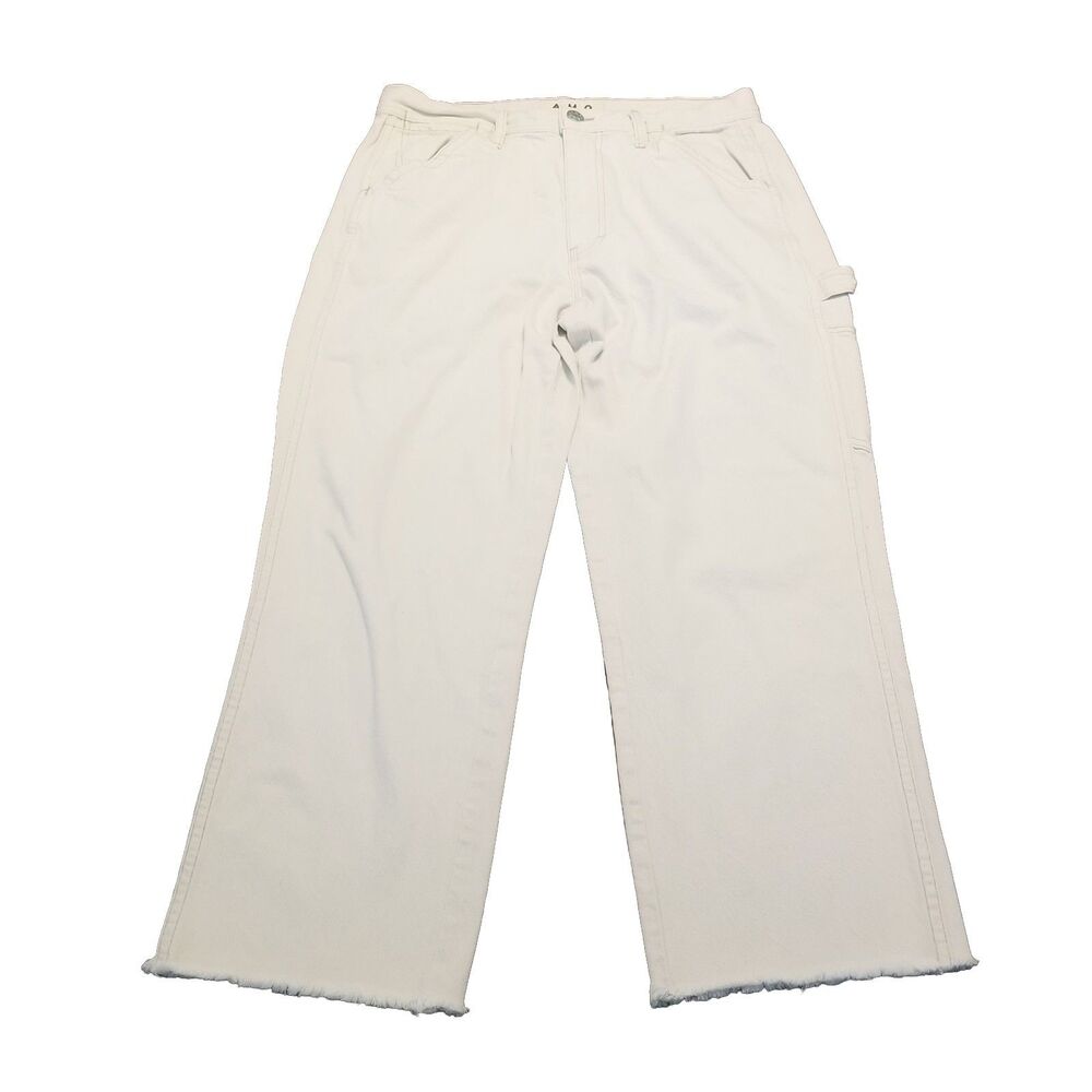 AMO Painterly Pant Women's Size 30 Ivory Carpenter Raw Hem Made In USA (31x26)
